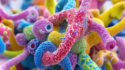 Poster - Close-up of digital virus structures in vivid colors, showing complex shapes and scientific detail