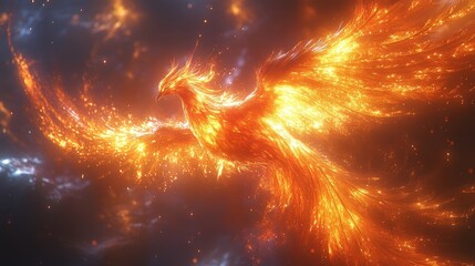 Poster - The mythical phoenix soaring through cosmic skies in fiery glory