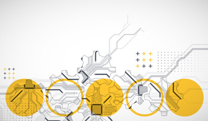 Leinwandbilder - Stylized view of gears integrated with microcircuits. Concept of combining mechanics and electronics.