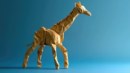 Poster - A stylized giraffe in origami form, displayed on bright cyan background for a fresh modern look
