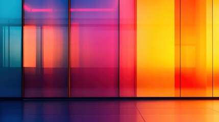 Poster - Vibrant abstract glass wall with colorful reflections and gradients in a modern interior space