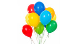 brightly colored balloons in red, blue, yellow, and green isolated on transparent background