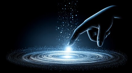 Wall Mural - reaching for the cosmos - a fingertip gently touches a swirling galaxy of light, symbolizing connect