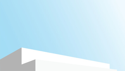 Poster - White podium with geometric steps on blue gradient background, minimal and modern design, clean and calm atmosphere