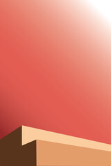 Poster - Abstract geometric background with vertical table display on red wall, modern minimal style, warm color palette, creative and calm