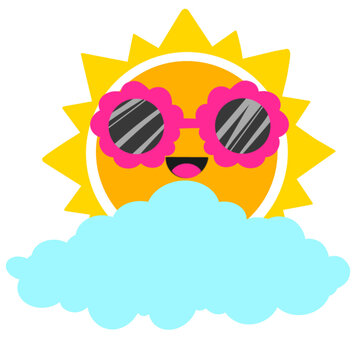 Sun cheerful face clipart .Yellow sun emoticon clip art with happy and playful facial expressions collection summer emoji  illustration.