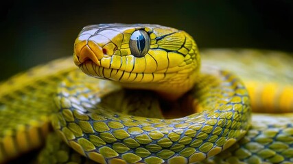 Poster - A close-up view of a snake's head with its mouth open, suitable for use in articles about reptiles or as a symbol in designs