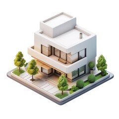 Poster - modern, minimalist home design in isometric style.