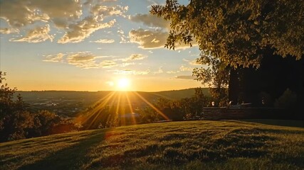 Poster - Stunning sunset timelapse over a tranquil landscape with vibrant colors and golden light, beautiful sunset sky timelapse