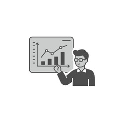 Aufkleber - Business Chart Presentation: A professional illustrates business data with an upward trend, using charts, bar graphs, and lines to showcase progress.