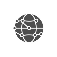 Poster - Global Connectivity Icon: A sleek, modern icon depicting the globe intertwined with interconnected nodes, symbolizing global communication, networks, and the digital age.