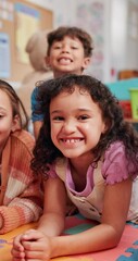 Aufkleber - Education, smile and face of kids of classroom for child development, learning and growth. Academy, knowledge and future with group of students at school for studying, lesson and youth together