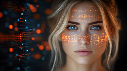 Poster - Woman with digital overlay portrait technology concept