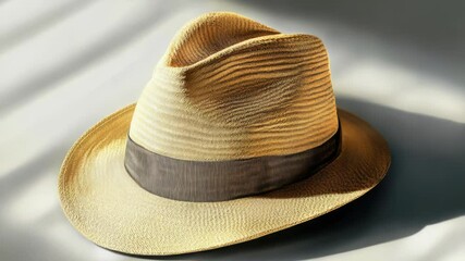 Aufkleber - A hat with a brown band on a white background, ideal for use in product or lifestyle photography