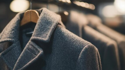 Aufkleber - A single coat on a hanger in a clothing store, great for fashion and retail use