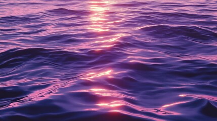 Poster - Tranquil Reflection of Purple and Pink Hues on Gentle Ocean Waves During a Serene Sunset, Capturing the Beauty of Nature's Vibrant Color Palette Over Water's Surface
