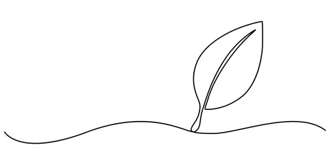 Fototapete - hand drawn leaf icon illustration with single line doodle concept vector, Single continuous line art growing sprout. Plant leaves seed grow soil seedling eco natural farm concept design one sketch pro