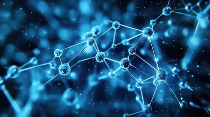 Poster - Abstract Molecular Structure on Blue Background with Depth of Field for Scientific Concepts