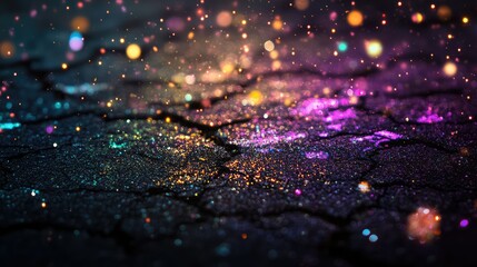 Poster - Colorful Bokeh Sparkles on Cracked Surface Creating a Mystical Atmosphere with Glittering Effects Ideal for Backgrounds or Artistic Designs