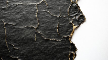 Poster - Detailed Close-up of Cracked Black Leather Texture with Golden Highlights, Perfect for Backgrounds, Textures, and Artistic Designs