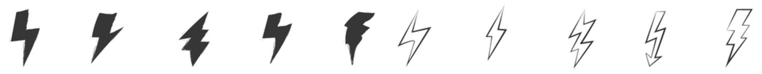 png fast lightning icon collection with electricity thunder symbol and storm silhouette in zigzag shape for nature climate danger concept and modern web logotype with charge effect


