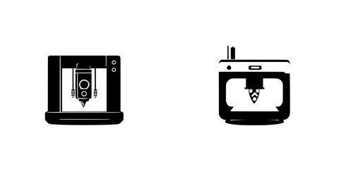 Poster - Silhouette pictograms of two different 3D printers for manufacturing and design purposes in a modern creative workspace