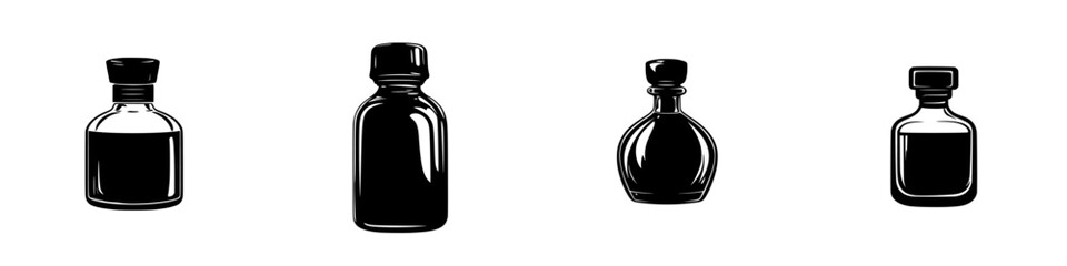 Poster - Various silhouette pictograms of vintage bottle designs showcasing their unique shapes and sizes