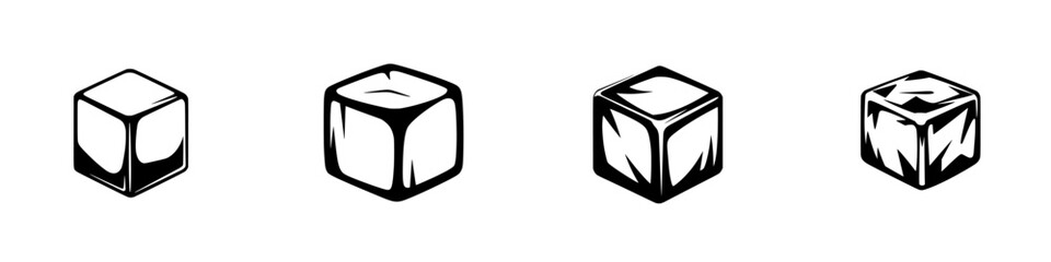 Poster - Ice cube shapes represented as silhouette pictograms showcasing various angles and characteristics in a minimalist design