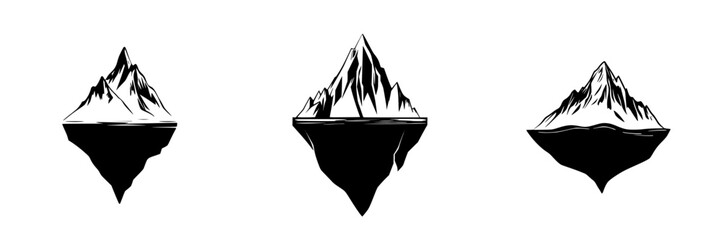 Poster - Expressions of nature through silhouetted mountain and iceberg pictograms showcasing unique forms and contrasting landscapes