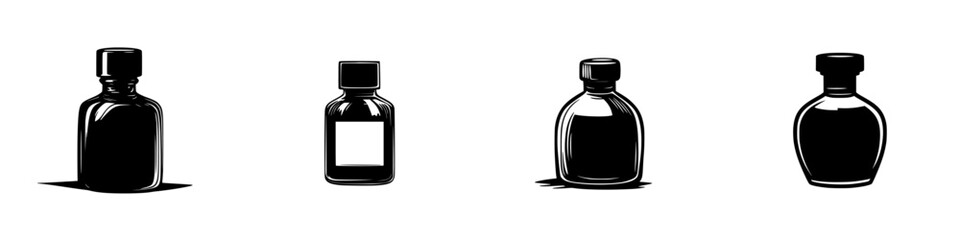 Poster - Silhouette pictograms of various bottle shapes in isolated vector format for design and illustration use