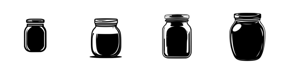 Poster - Vector icons of various jar silhouettes representing different shapes and sizes perfect for design projects and illustrations