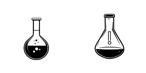 Poster - Silhouette pictogram of laboratory glassware including flasks with different designs suitable for scientific illustrations