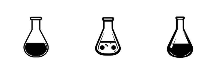 Poster - Silhouette pictogram collection of laboratory flasks in various shapes for scientific representation
