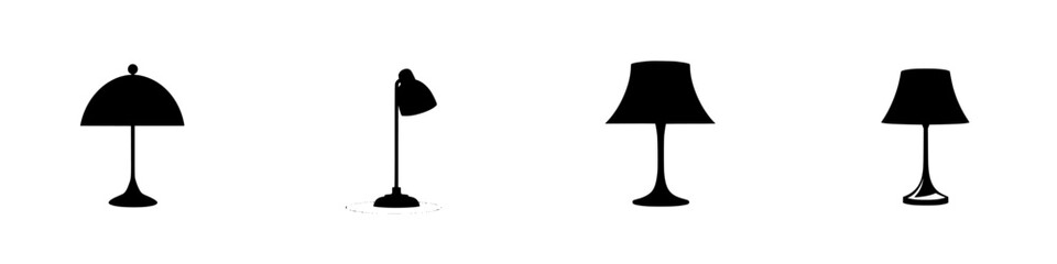 Poster - Different types of table lamps and lighting fixtures in silhouette format for graphic use