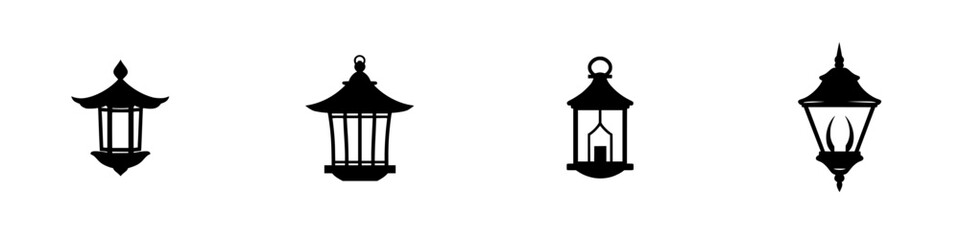 Poster - Set of four silhouette pictograms representing various lantern designs for creative projects and graphic design applications