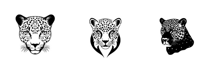 Poster - Stylized leopard silhouette icons in various poses showcasing animal features and expressions