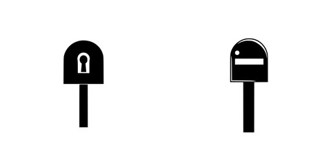 Poster - Silhouette pictogram of isolated mailbox designs depicting locked and open mailboxes for communication themes