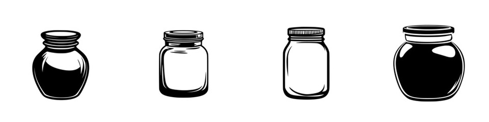 Poster - silhouette pictograms of jars depicting different shapes and sizes suitable for various uses in desi