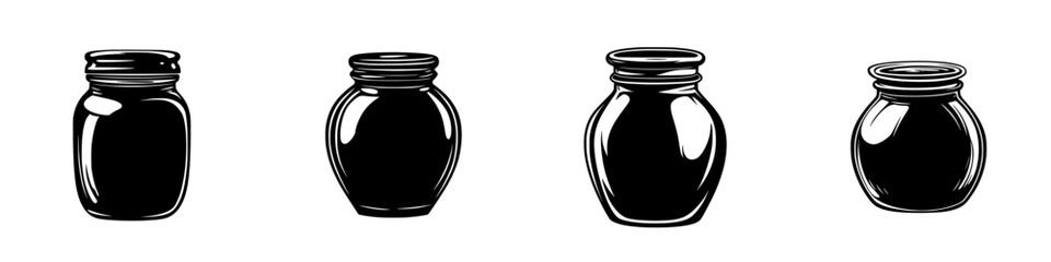 Poster - Silhouette pictogram collection featuring various jar shapes in isolated vector design for diverse uses