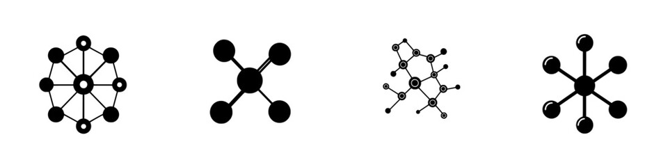 Poster - Silhouette pictogram icons set showcasing various molecular structures in a minimalist style for scientific and educational use