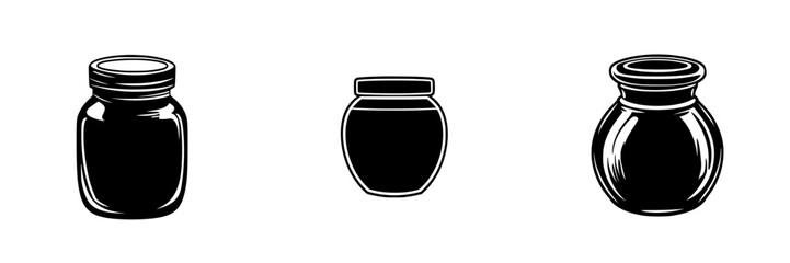 Poster - various silhouette pictograms of jars showcasing different shapes and sizes for design and illustrat