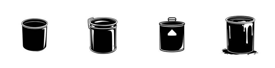Poster - Set of four silhouette pictograms representing various types of containers that could be used for storage or liquids