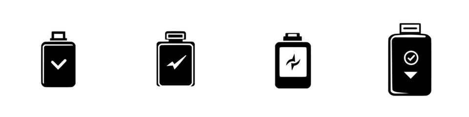 Poster - Silhouette pictogram set isolated showing various battery icon designs for energy level indications and charging status