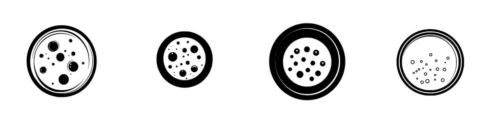 Poster - Silhouette pictogram set featuring isolated vector icons of various circular shapes and dots in minimalist design