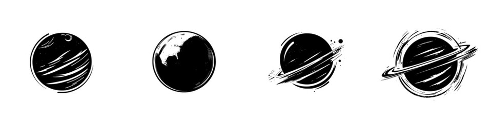 Poster - Collection of silhouettes depicting various planets in an isolated vector style, showcasing different atmospheric characteristics and textures