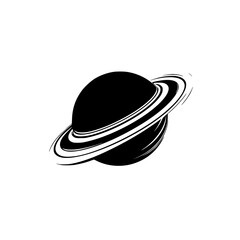 Poster - Silhouette pictogram set featuring isolated vector icons of Saturn with rings and other celestial elements in a simple design