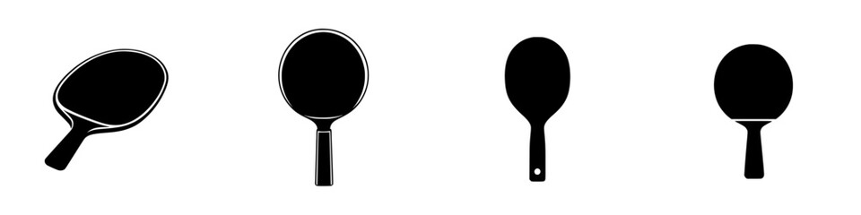 Poster - Silhouette pictograms of table tennis paddles arranged in a linear fashion showcasing various shapes and designs