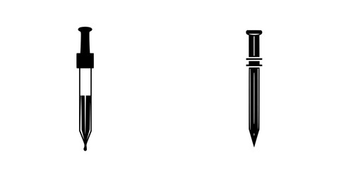 Poster - Silhouette pictograms of dropper and pen in black against a white background, showcasing various uses in science and writing contexts
