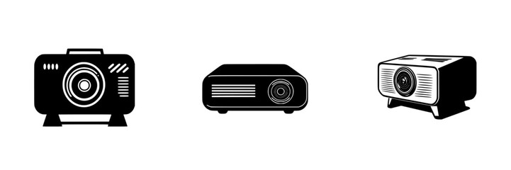 Poster - Silhouette pictograms of projectors in various styles suitable for design and education applications