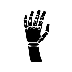 Poster - Silhouette pictogram of a robotic hand with detailed design for technology and innovation themes